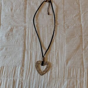 Gold Heart Pendant With Leather Necklace 18"